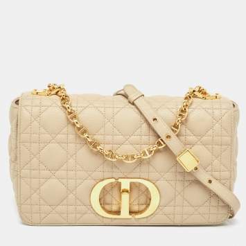Pre Owned Dior Beige Cannage Leather Medium Caro Shoulder Bag