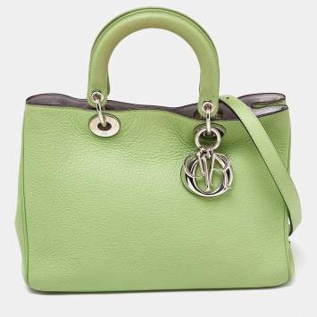 Pre Owned Dior Green Leather Medium Diorissimo Shopper Tote
