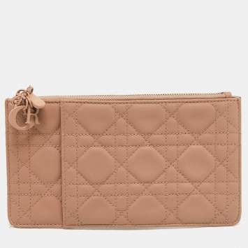 Pre Owned Dior Dusty Pink Cannage Leather Lady Dior Zip Pouch
