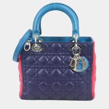 Pre Owned Dior Tricolour Leather Medium Lady Dior Top Handle Bag