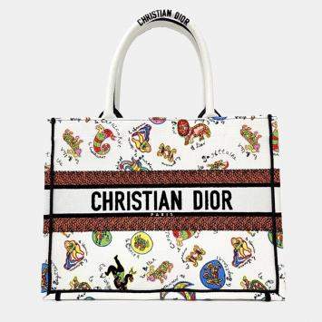 Pre Owned Dior White/Multicolor Canvas Book Tote Bag