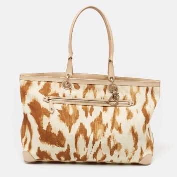 Pre Owned Dior Beige/Brown Printed Canvas and Leather St. Tropez Tote 