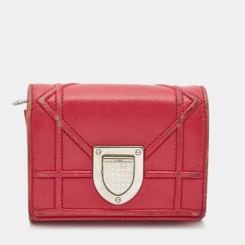 Pre Owned Dior Pink Leather Diorama Trifold Wallet
