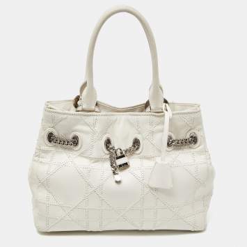Pre Owned Dior White Cannage Leather Chri Chri Chain Tote