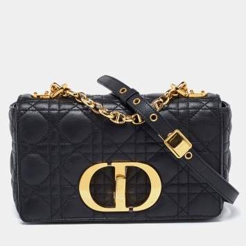 Pre Owned Dior Black Cannage Leather Small Caro Shoulder Bag