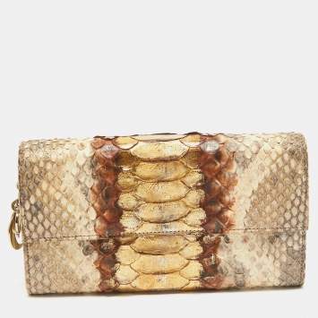 Pre Owned Dior Beige Python and Leather Lady Dior Wallet On Chain