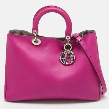 Pre Owned Dior Fuchsia Leather Large Diorissimo Shopper Tote