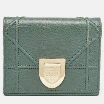 Pre Owned Dior Green Leather Diorama Bifold Compact Wallet