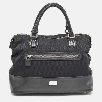 Pre Owned Aigner Black Monogram Canvas and Leather Front Pocket Tote
