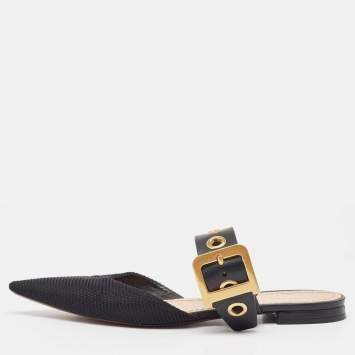 Pre Owned Dior Black Technical Fabric and Leather D-Dior Flat Mules Size 38.5