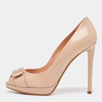 Pre Owned Dior Beige Leather Peep Toe  Pumps Size 39.5