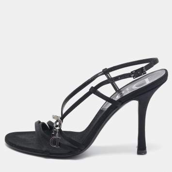 Pre Owned Dior Black Satin Bow Slingback Sandals Size 36.5