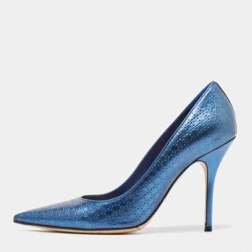 Pre Owned Dior Blue Micro Cannage Patent Leather Cherie Pumps Size 39