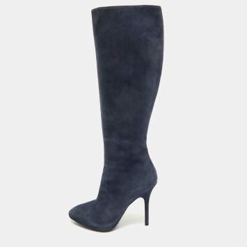 Pre Owned Dior Blue Suede Knee Length Boots Size 37