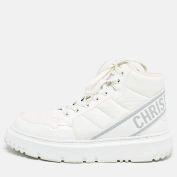 Dior White Mesh and Patent Leather D-Player High Top Sneaker Size 37.5