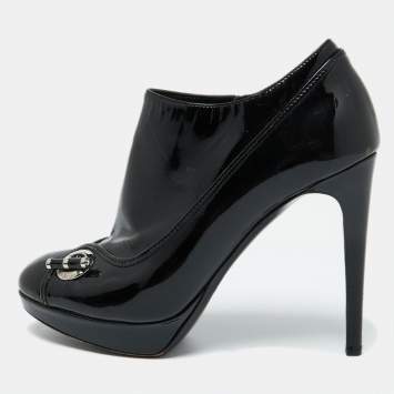 Pre Owned Dior Black Patent Leather Platform Zip Ankle Booties Size 38.5