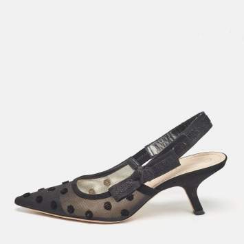 Pre Owned Dior Black Polka Dot Mesh J'adior Pumps Size 39