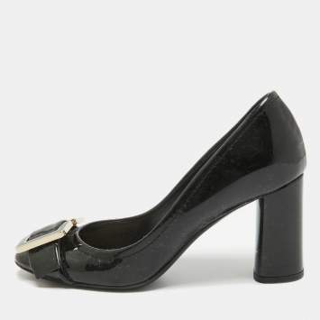 Pre Owned Dior Black Patent Leather Buckle Pumps Size 37.5