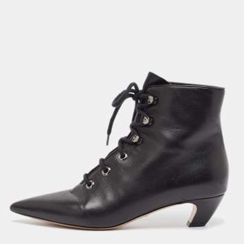 Pre Owned Dior Black Leather Pointed Toe Boots Size 39