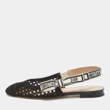 Pre Owned Dior Black Cannage Fabric Dior & Moi Slingback Flats Size 38