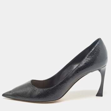 Pre Owned Dior Black Textured Leather Pointed Toe Pumps Size 39.5