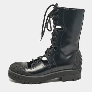 Pre Owned Dior Black Leather Combat Boots Size 37