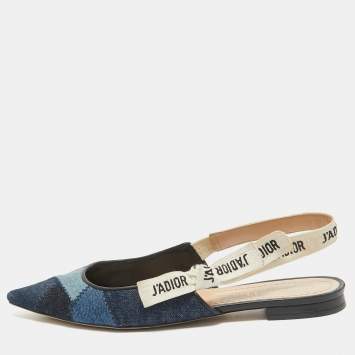 Pre Owned Dior Navy Blue Denim J'adior Slingback Flats Size 37