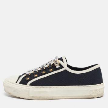 Pre Owned Dior Black/White Canvas Walk'n'Dior Lace Up Sneakers Size 37.5