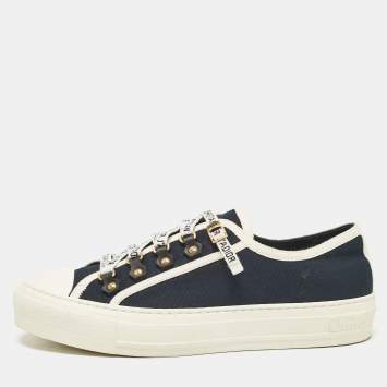 Pre Owned Dior Black/White Canvas Walk'n'Dior Lace Up Sneakers Size 38.5