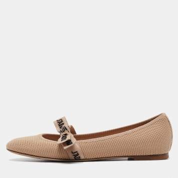 Pre Owned Dior Beige Mesh J'Adior Ballet Flats Size 37