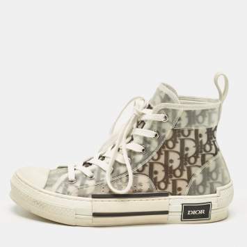 Pre Owned Dior Grey Mesh and PVC B23 High Top Sneakers Size 39