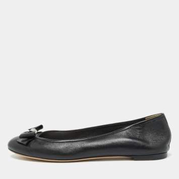 Pre Owned Dior Black Leather Bow Ballet Flats Size 40