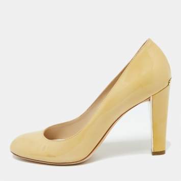 Pre Owned Dior Beige Patent Leather Round Toe Pumps Size 38