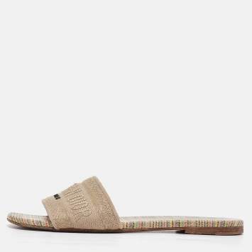 Pre Owned Dior Gold Embroidered Lurex Dway Flat Slides Size 38