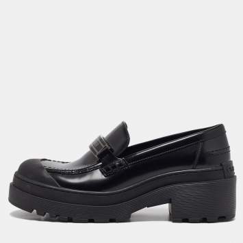 Pre Owned Dior Black Patent Leather Platform Loafers Size 37.5