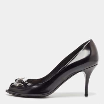 مملوكة مسبقًا Dior Black Leather Bow Peep Toe Pumps Size 39