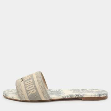 Pre Owned Dior Multicolor Embroidered Canvas Dway Flat Slides Size 38.5