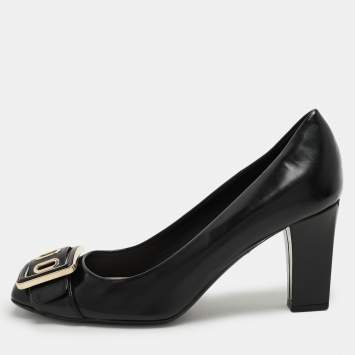 Dior Black Leather Buckle Embellished Pumps Size 37.5