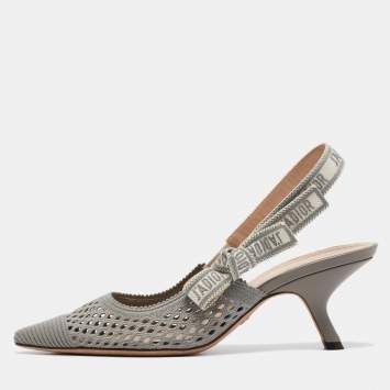 Pre Owned Dior Grey Canvas J'Adior Slingback Pumps Size 38