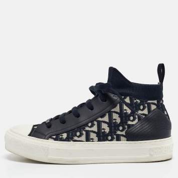 Pre Owned Dior Blue Oblique Knit Fabric and Leather Walk'n'Dior Sneakers Size 38.5