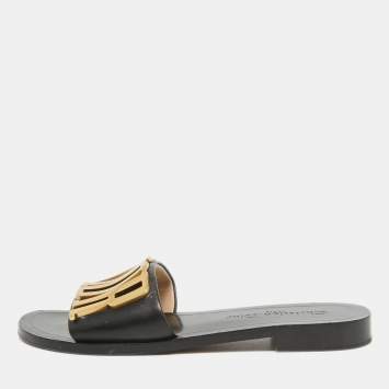 Pre Owned Dior Black Leather Dior Evolution Flat Slides Size 36