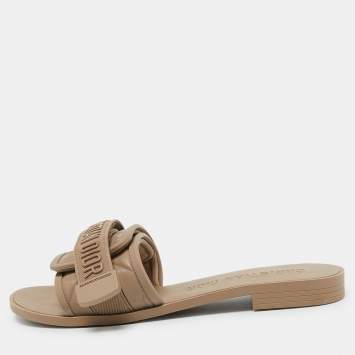 Pre Owned Dior Light Brown Rubber Diorevolution Flat Sandals Size 37