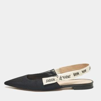 Pre Owned Dior Black Technical Fabric J'adior Slingback Flats Size 38
