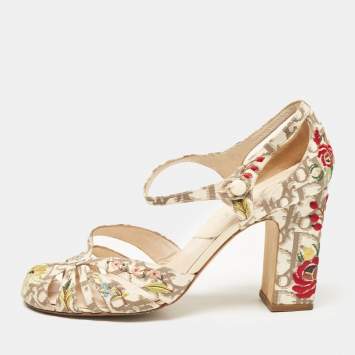 Pre Owned Dior Multicolor Canvas Floral Embroidered Diorissimo  Mary Jane Pumps Size 39