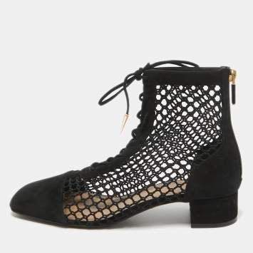 Pre Owned Dior Black Mesh and Suede Naughtily D Ankle Boots Size 37