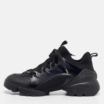 Pre Owned Dior Black Fabric and PVC D-Connect Lace Up Sneakers Size 38.5