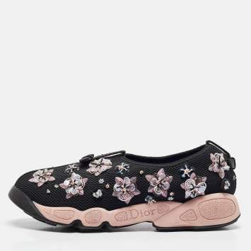 Pre Owned Dior Black Mesh Fusion Floral Embellished Sneakers Size 38