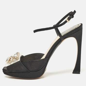 Dior Black Satin Crystal Embellished Ankle Strap Sandals Size 36