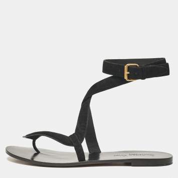 Pre Owned Dior Black Suede Ankle Strap Flat Sandals Size 39