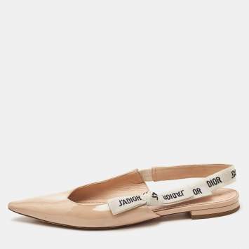 Pre Owned Dior Beige Patent Leather J'adior Slingback Flats Size 39